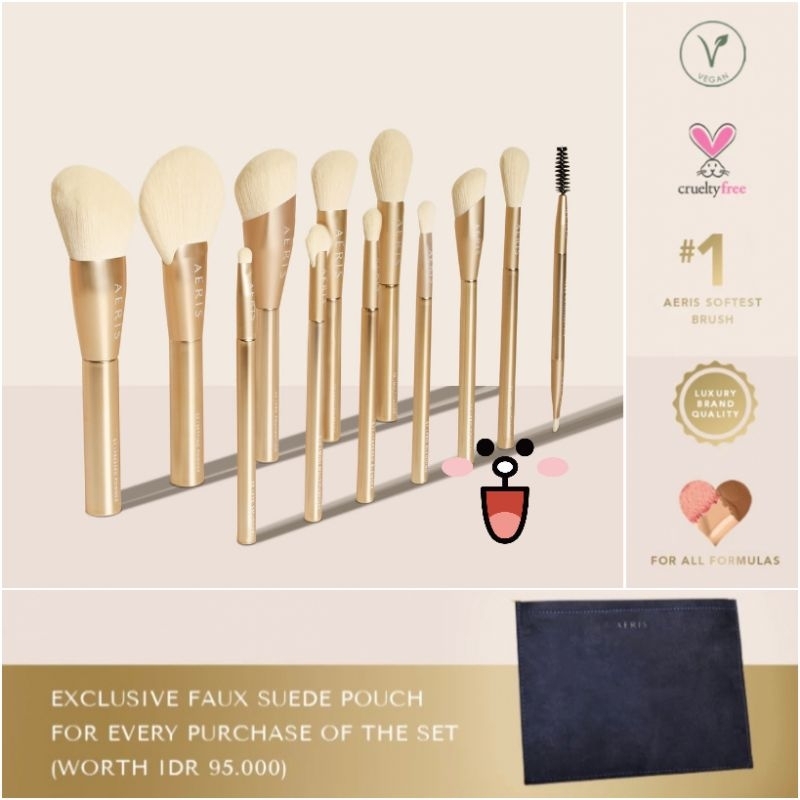 Aeris Beauté Golden Silk Set ( 12 pcs Face & Eye Brush Set & Travel set )