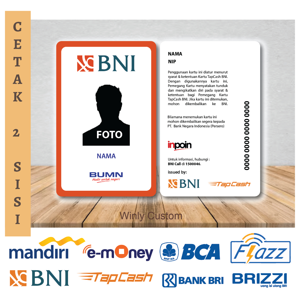 KARTU E MONEY ID CARD BANK BNI LIST ORANGE E TOLL KARTU PEGAWAI BUMN TERBARU TERLARIS MURAH - 2 SISI