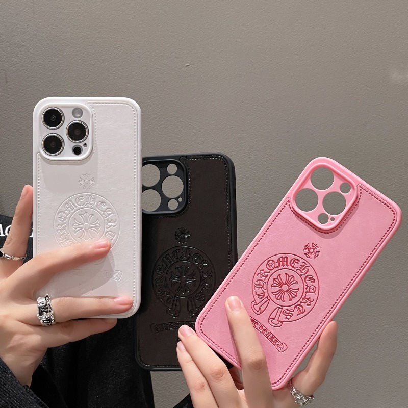 CHROME CASE LEATHER MOTIF CASING IPHONE 11 12 13 14 15 PRO MAX HEARTS