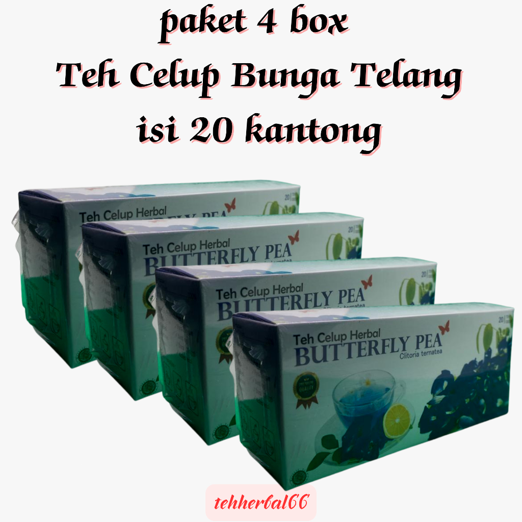 

PAKET ISI 4 BOX TEH CELUP HERBAL BUNGA TELANG ISI 20 KANTONG || HERBAL ALAMI