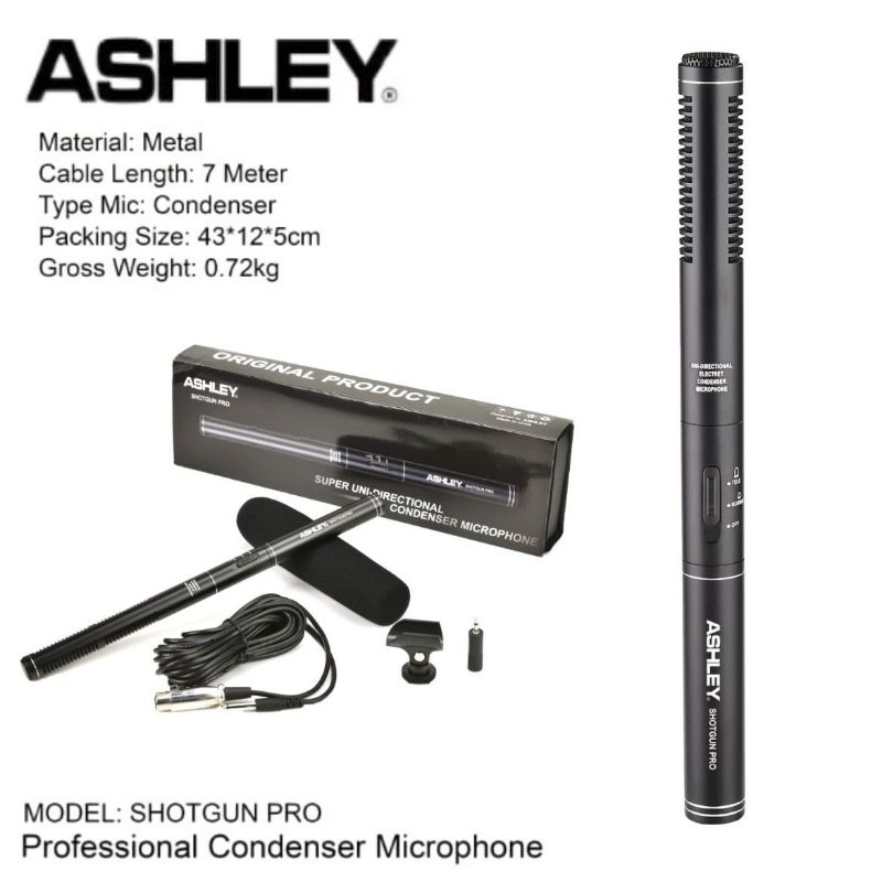 Microphone mic Kabel Condenser Ashley Shotgun Pro Original CONDENSOR