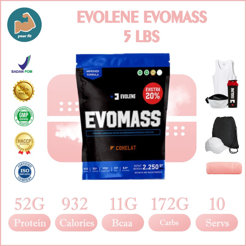 EVOLENE EVOMASS 5 LBS 2,25 KG BULKING SUPLEMEN FITNESS GAINER READY