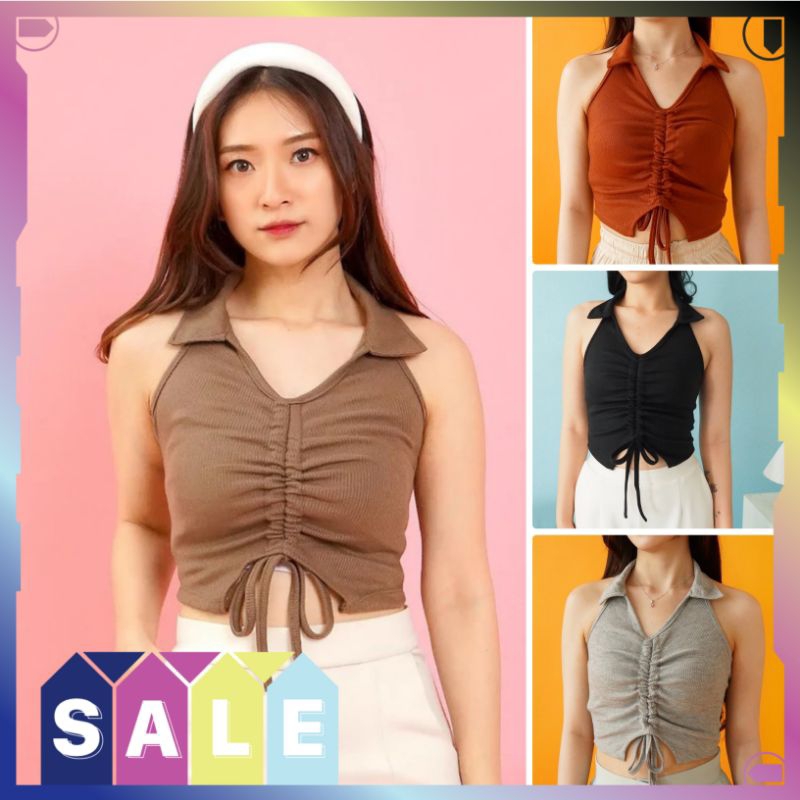 KOREAN TANKTOP SERUT CROP / TANK TOP KOREA RAJUT / CROP TOP KOREAN HALTER TANK TOP B002
