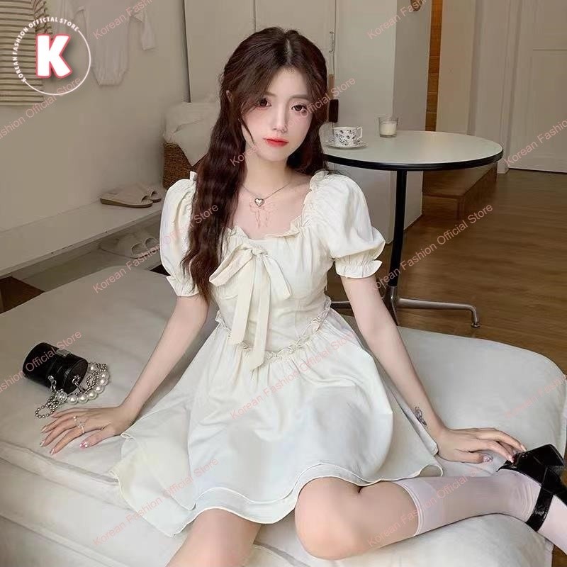 Fayre - Korean Fashion Gaun Dress White Premium Import/Dress Wanita Model Korea Import/Mini Dress/Ga