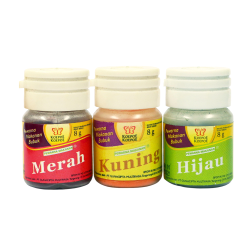 

PEWARNA BUBUK HIJAU KUNING MERAH ( 8 GR ) KOEPOE KOEPOE