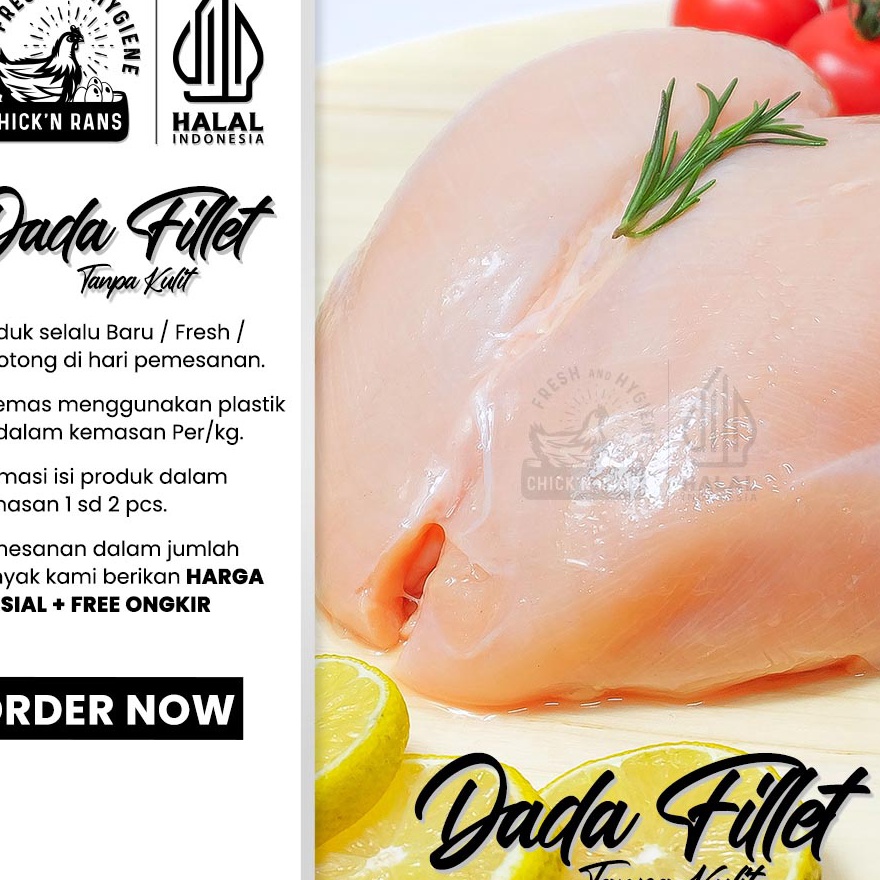 

DNKF0927 Terbaru 3.3 Daging Ayam Dada Fillet Boneless Tanpa Kulit 1kg