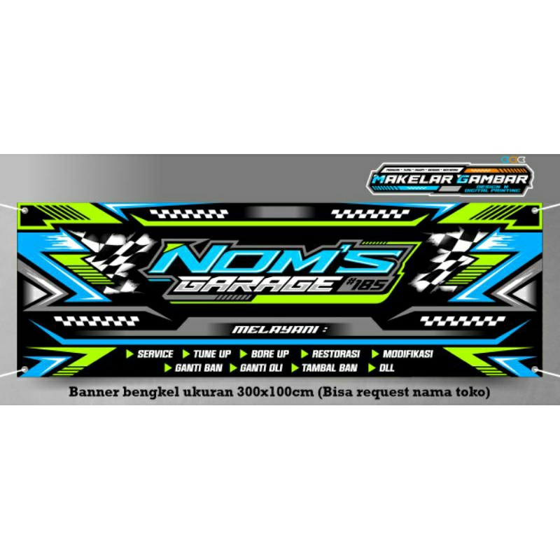 BANNER SPANDUK BENGKEL MOTOR Ukuran 300x100cm (Bisa Request Nama Bengkelmu)