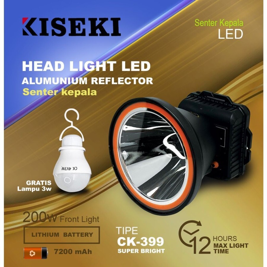 KISEKI CK-399 Senter Kepala Headlamp Kiseki 200 Watt CK 399 Cahaya Putih