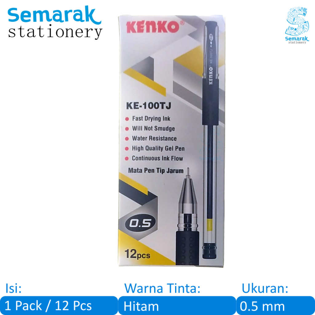 

Kenko KE-100TJ Gel Pen Pulpen Jel Lancip Tip Jarum Cepat Kering 0.5 mm - Hitam [1 Pack / 12 Pcs]
