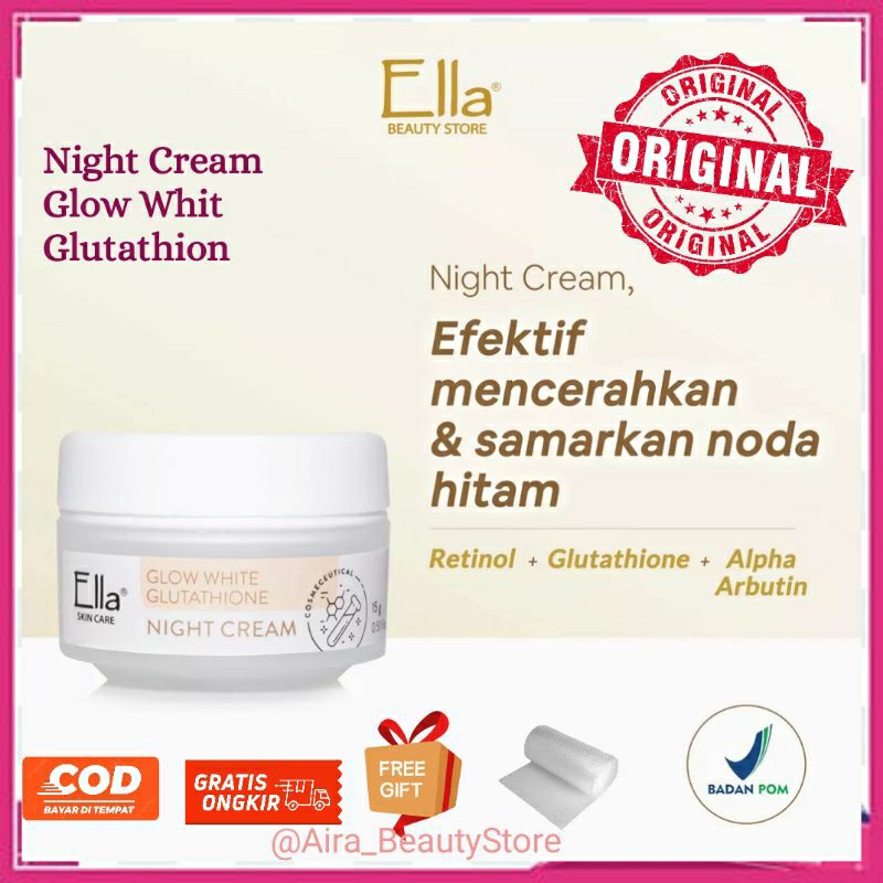 Night Cream Glow Whit Glutathion Krim malam ella skincare