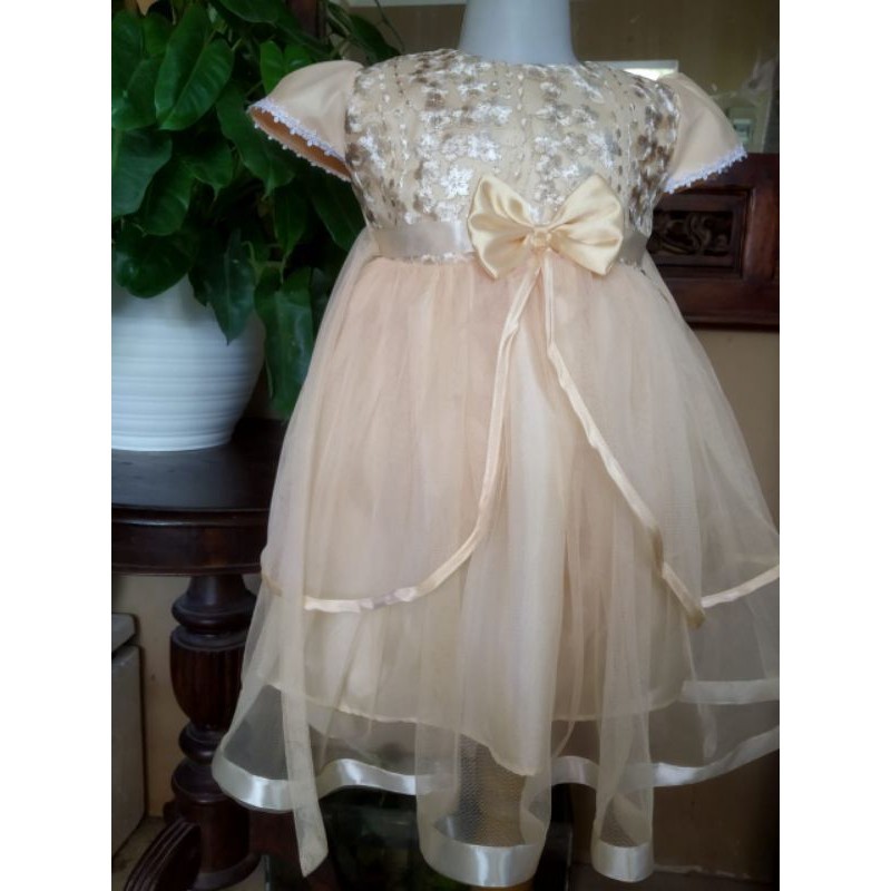 Baju gaun pesta Anak Bayi Perempuan 1 tahun dres dress cream ulang tahun