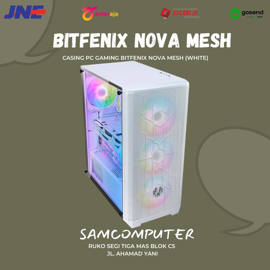 BITFENIX NOVA MESH SE TG White Tempered Glass ATX Mid Tower Case 4 FAN