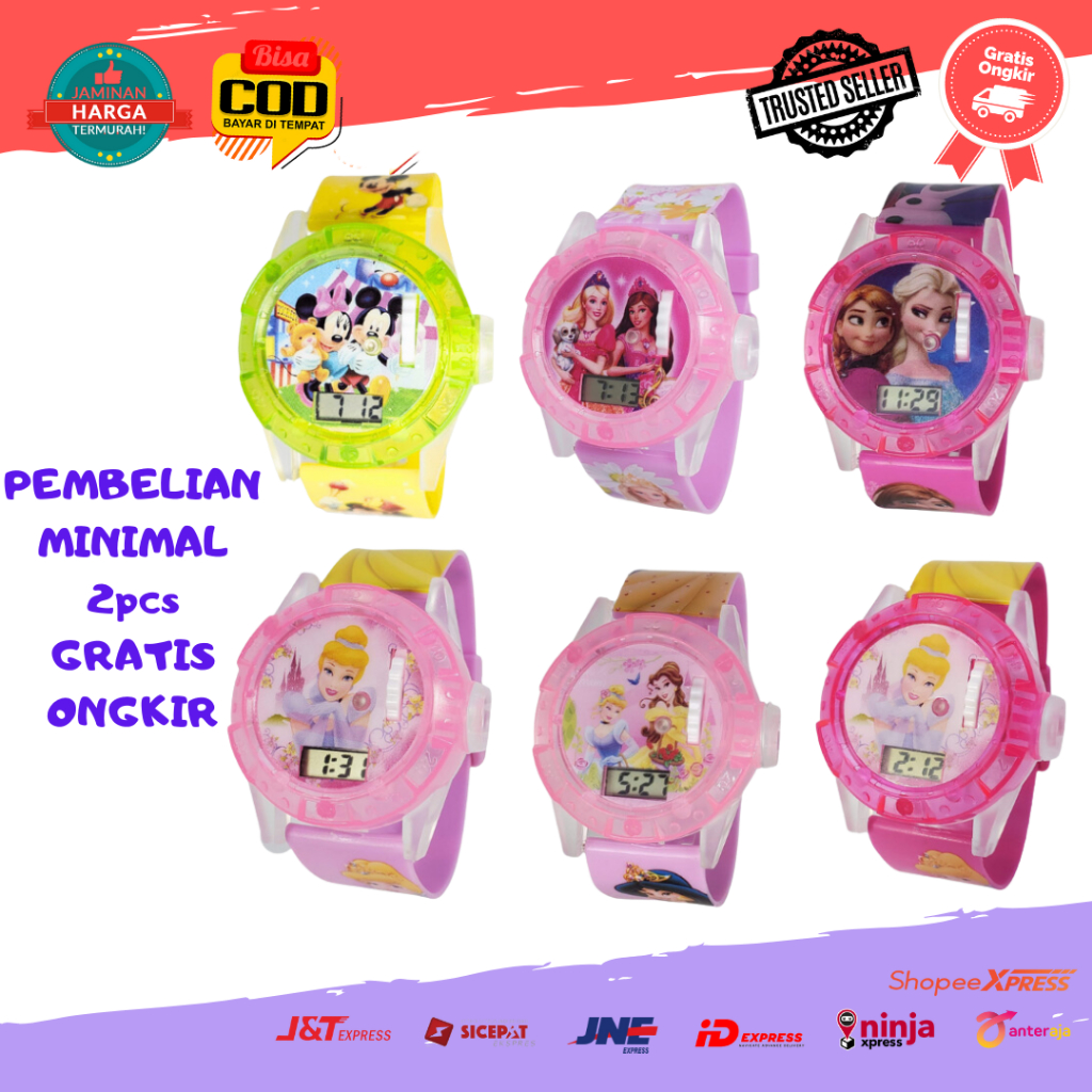 [COD] Jam Tangan Anak Laser Karakter Kartun Elsa Frozen Mickey Mouse LOL Cewek Lampu Proyektor Melod