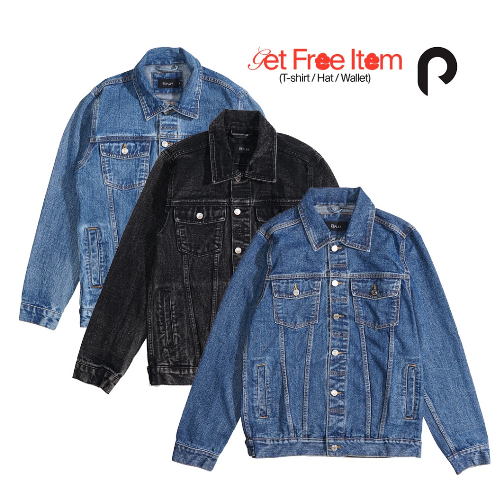 new port replay jaket jeans pria denim trucker rushland type iii 13oz