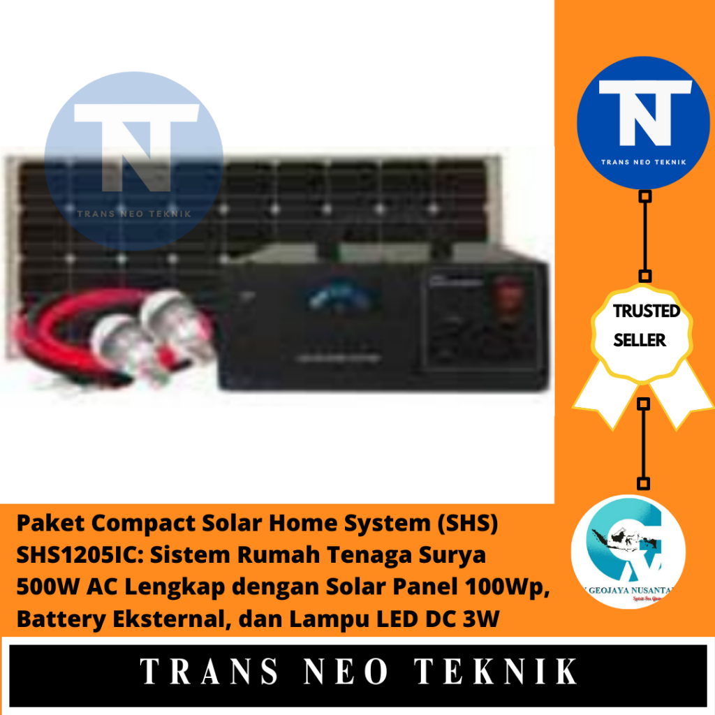 Paket Compact Solar Home System (SHS) SHS1205IC: Sistem Rumah Tenaga Surya 500W AC Lengkap dengan So