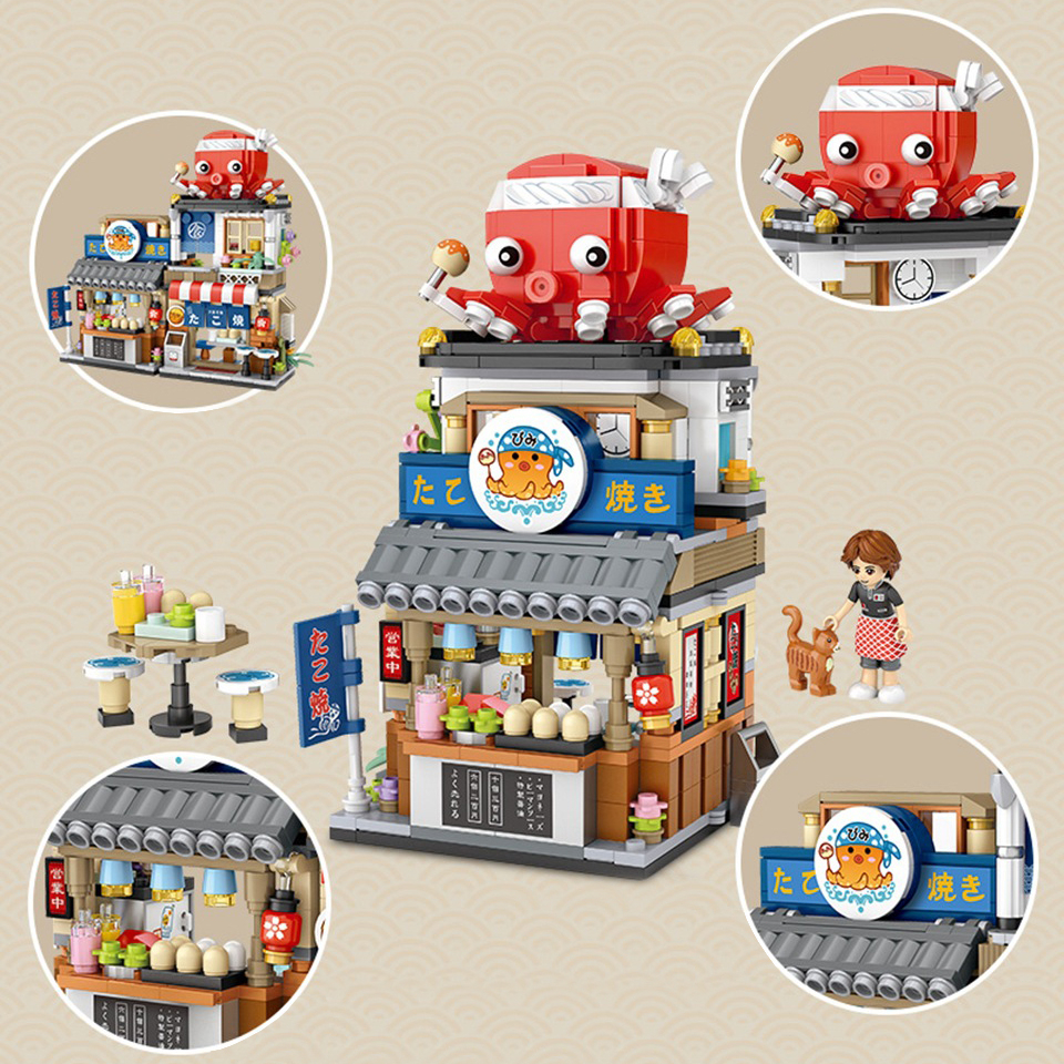 LOZ Nano Block Seri Makanan Street Food Series Lemon Tea Shop Mie Siput Mini Street View Luo Si Fen