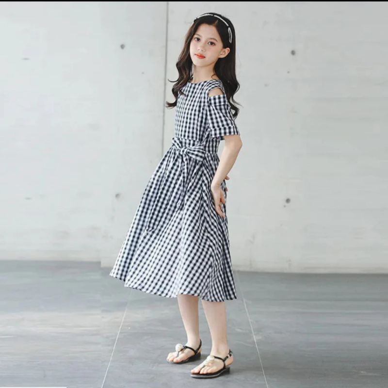 Dress Quizy Kids Usia 7th-12th Baju Anak Perempuan Dress Kotak Anak Gaun Princess Korea Fashion