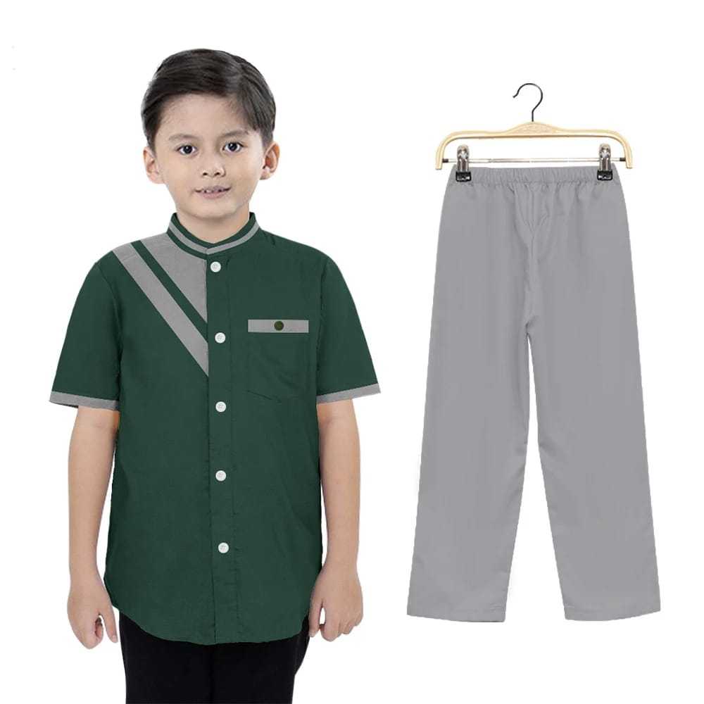 nafisha_5hop| Setelan Baju Koko Muslim Anak Laki-laki Kombinasi Varian Pilih Warna Umur 1-12 Tahun H