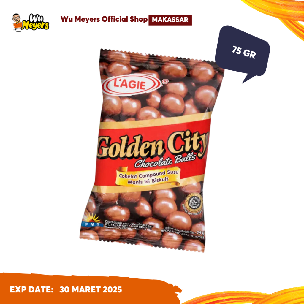 

L'agie Coklat Bulat Golden City 75gr (1 box 30pcs) - WuMeyers Makassar