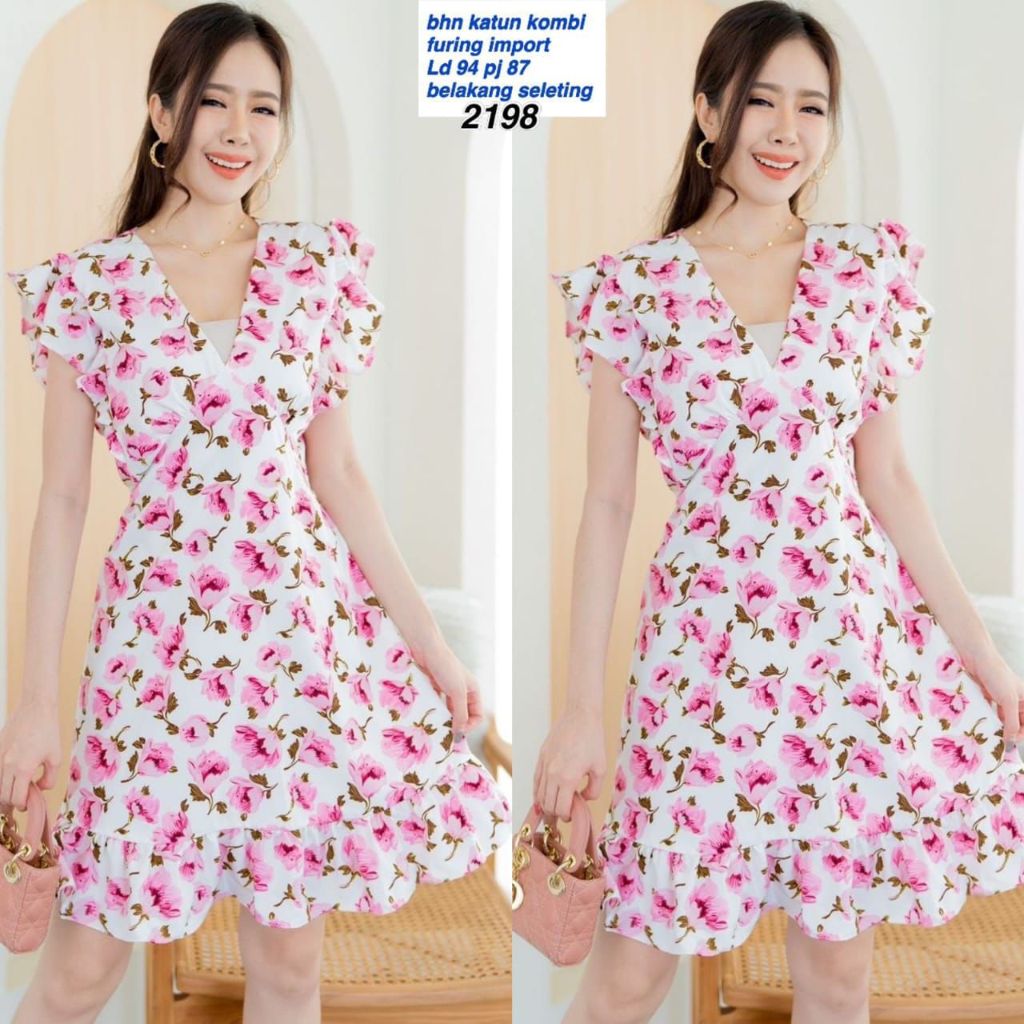 Minidress full kembang 2198 / minidress korea / minidress wanita / minidress kekinian / minidress mo