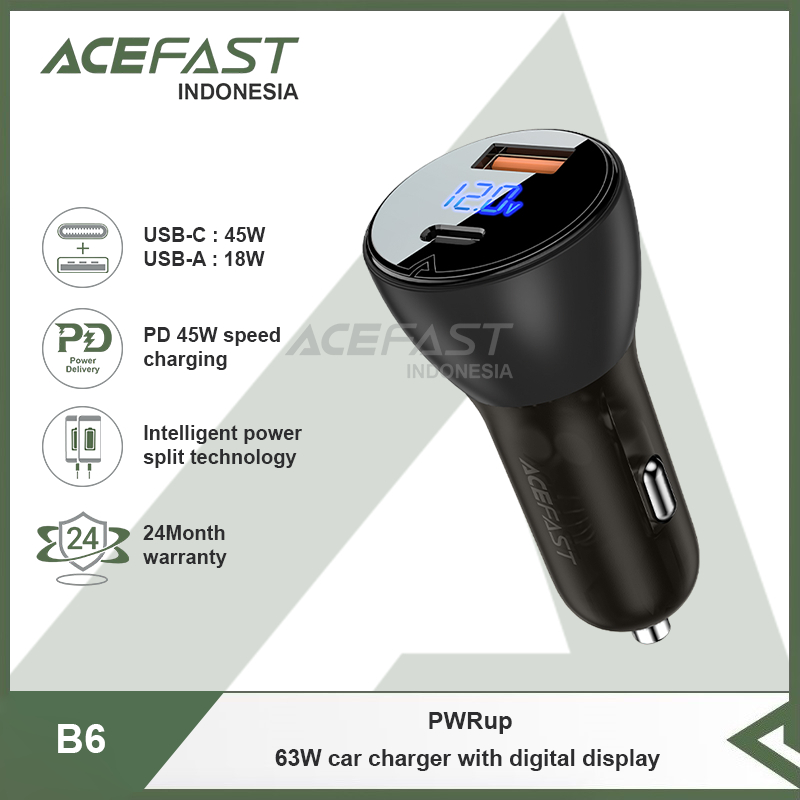 Acefast Indonesia - Car Charger PD Mobil ACEFAST PWRup B6 Digital Display Power Delivery