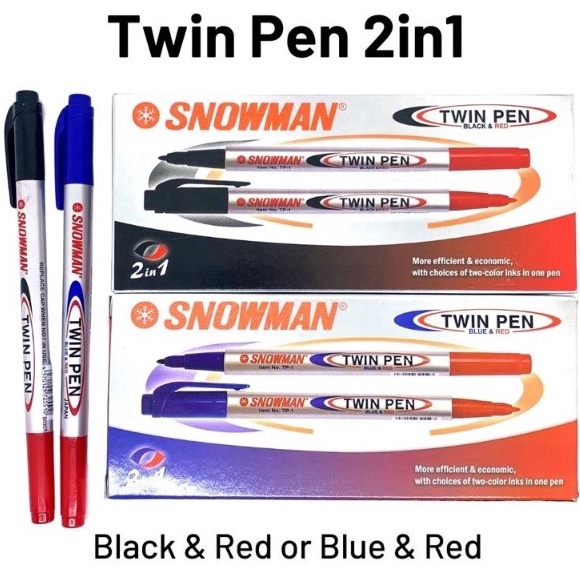 

Ready Stock SPIDOL TWINPEN SNOWMAN 2 WARNA / PEN 2 SISI [LUSIN - 12 pcs] Best