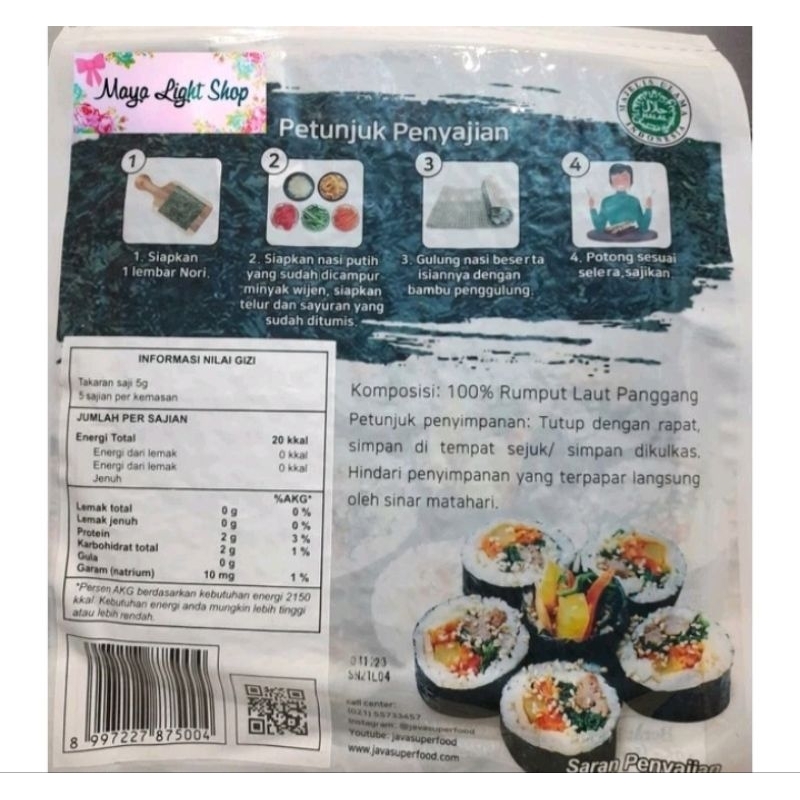 

Nori sushi termurah promo 20 lembar sushi java sakao nori halal rumput laut bahan sushi bento seaweed bukan onigiri sushi nori sale promo
