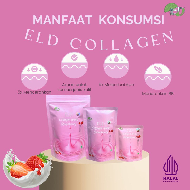 ELD Collagen Drink Rasa Strawberry Memutihkan dan Melangsingkan Tubuh Aman Untuk Bumil dan Busui BPO