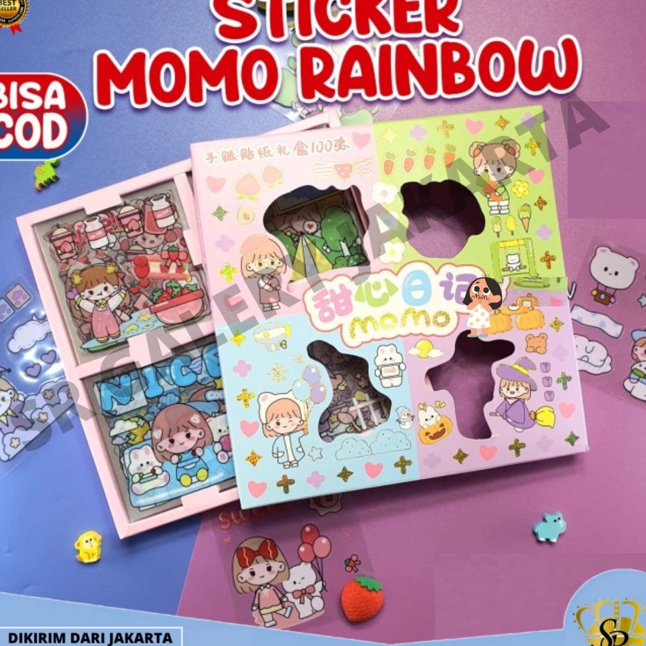 

➼➳✿✯ Stiker 100 Lembar Sticker 2D Momo Motif Kartun Korea Lucu Anti Air SR