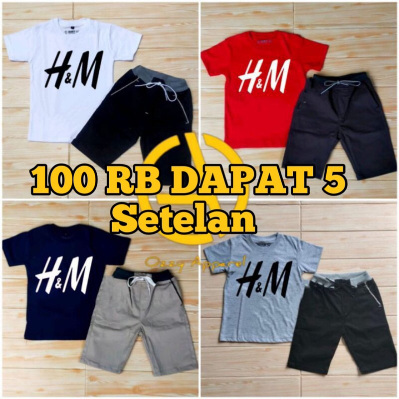 Paket Promo 100ribu Dapat Setelan Anak 5 Kaos + 5 Celana pendek Polos Chinos