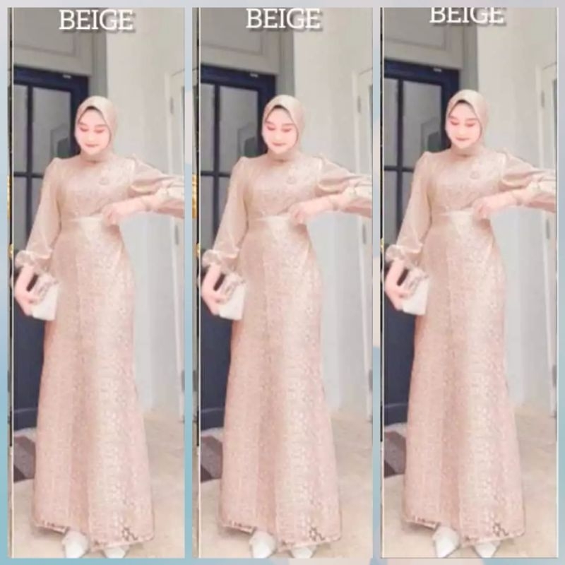 KALIA - BAJU DRESS GAMIS SATIN BROKAT BRUKAT WANITA MUSLIM UMROH PREMIUM UKURAN S M L XL XXL XXXL 3X