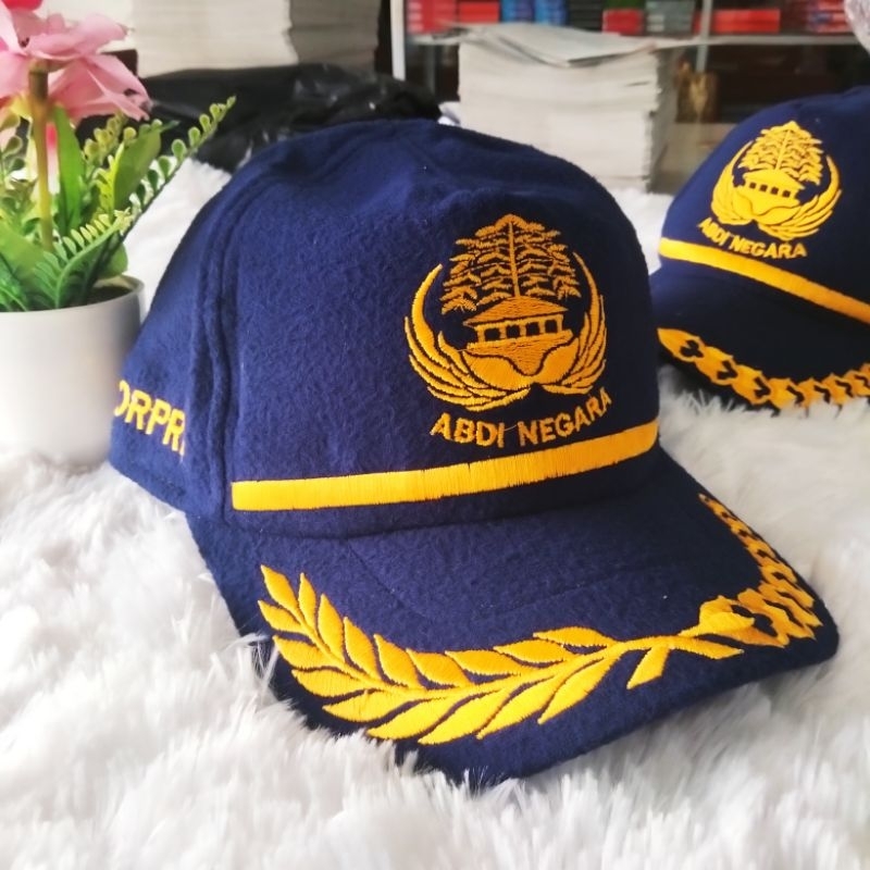 Topi Korpri PGRI PNS ASN Guru Bahan Laken Halus Logo Bordir- Navy