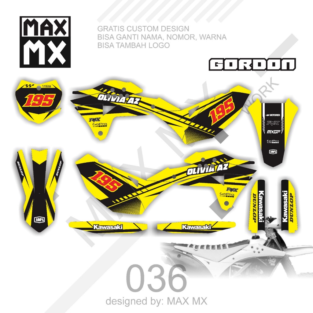 Decal Stiker KlX 150 Gordon Supermoto Dekal Sticker Striping Klx Gordon Full Body kuning hitam  simp