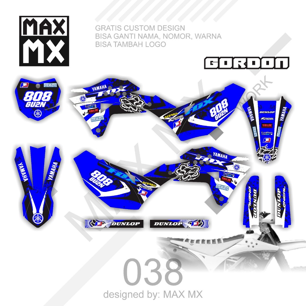 Decal Stiker KlX 150 Gordon Supermoto Dekal Sticker Striping Klx Gordon Full Body biru list hitam pu