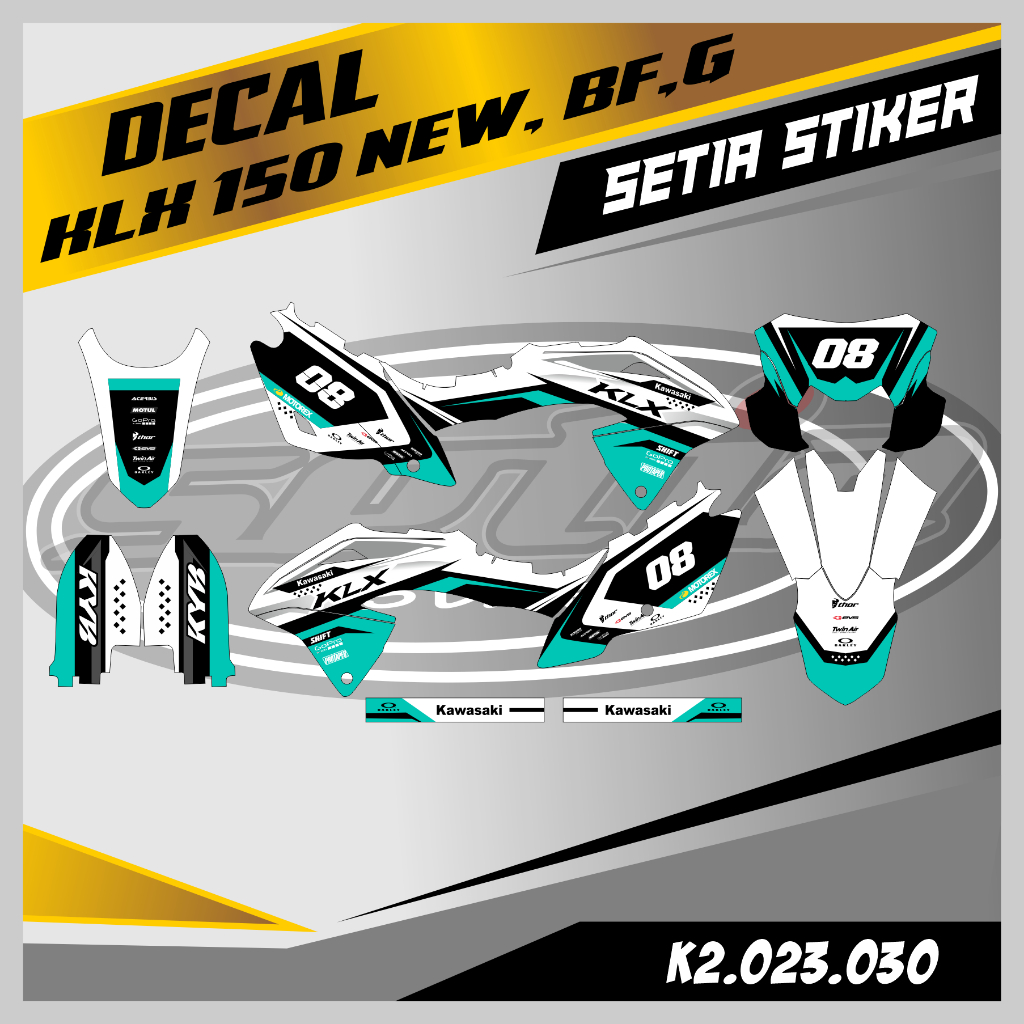 DECAL KLX BF 150 NEW, G, SE, PUTIH BIRU, SUPERMOTO, TRAIL, DESAIN BEBAS CUSTOM BARU (K2.023.030)