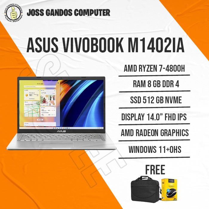 ASUS VIVOBOOK M1402IA/RYZEN 7-4800H/RAM 8 GB/SSD 512 GB/WIN11/SILVER