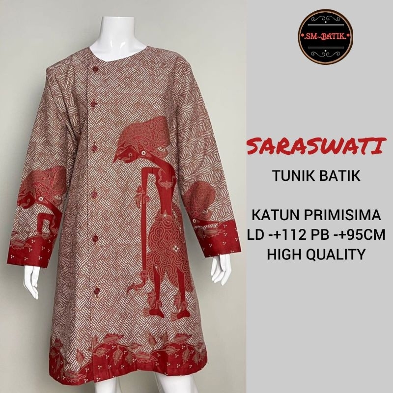 TUNIK BATIK,TUNIK SARASWATI,TUNIK MOTIF WAYANG,BATIKKUMURAH