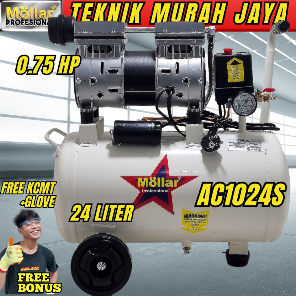 MOLLAR AC1024S Kompresor Silent 0.75 hp 24 Liter Oilless Compressor