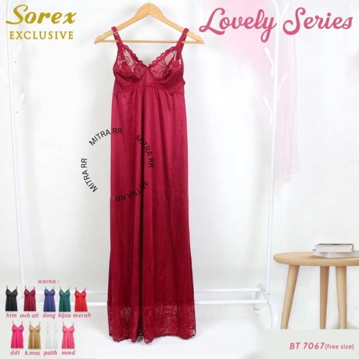 Sorex Lingerie Long Dress Satin Exclusive | Premium Lingerie Maxi Night Gown Satin Lace 7067 Baju Ti