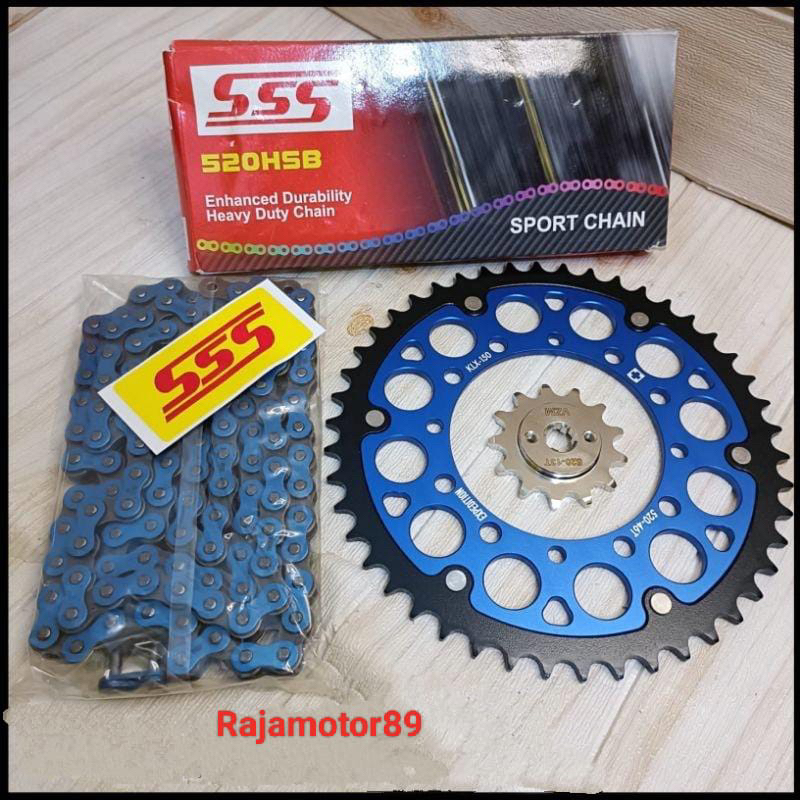 Gear set 520 Expedition Biru Klx 150 DTracker 150 set rantai SSS biru