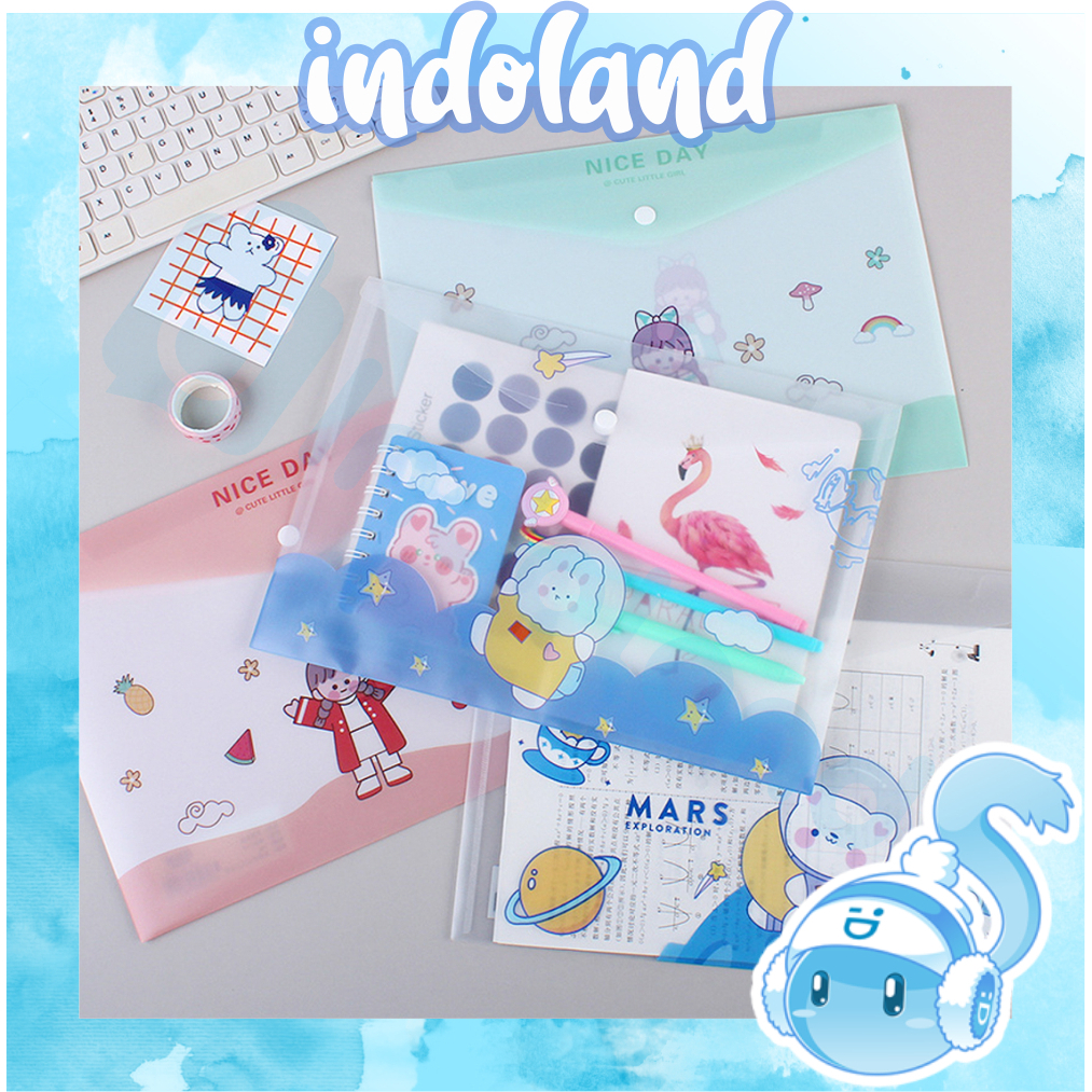 

☀INDOLAND☀ Map Folio A4 Kancing Bahan Plastik Motif Lucu S108