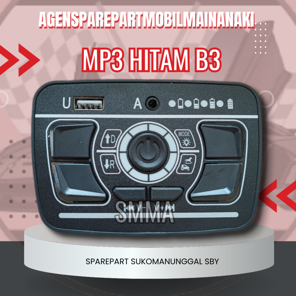SMMA || MP3 HITAM B3 MAINAN AKI ANAK MODUL MUSIK ON OFF USB MOBIL MAINAN AKI ANAK REMOT CONTROL