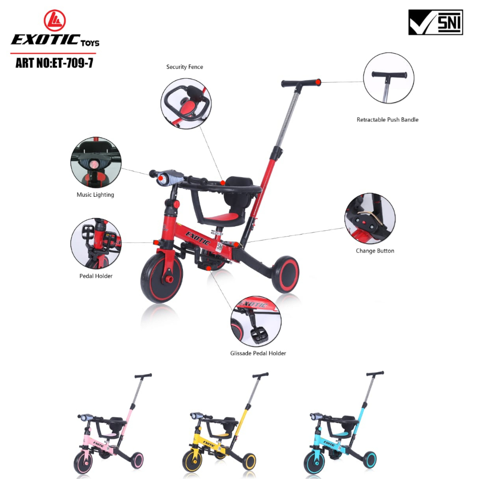 Sepeda Anak Push Balance Bike 4in1 Exotic ET 709 / 709-7 Musik Dorongan (Bandung)