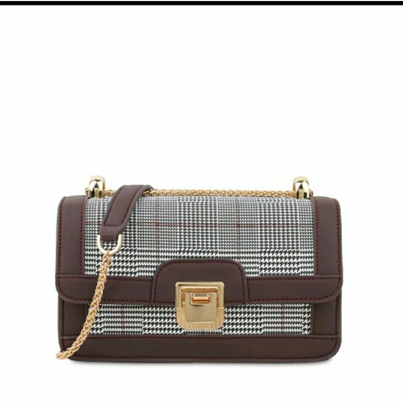 Tas Selempang slingbag Les Catino Sieren Crossbody Ck Houndstooth Print Blk Wh Mrn/Twnyport
