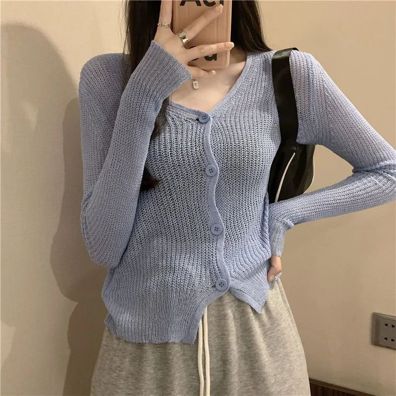 [Rose - BLACKPINK] Kardigan Rajut Wanita V Collar Long Sleeve Knitwear Top Women Outer Cardigan knit