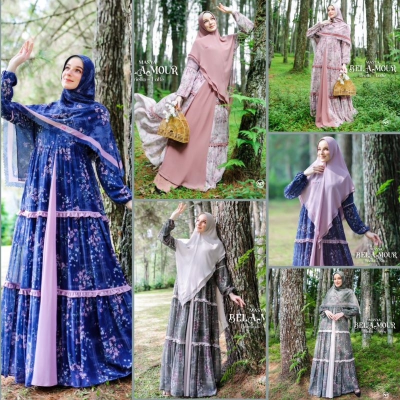 Set Gamis Dress Ceruty Babydoll Premium Syari Branded Hitam - Navy - Coklat - Army - Cream - Black -