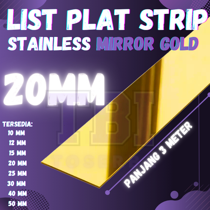 PLAT STRIP MIRROR GOLD STAINLESS STEEL 201 20MM