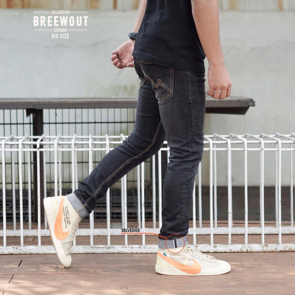 celana jeans selvedge pria jumbo big size slim fit streacht melar / jeans selvedge pria / jeans selv