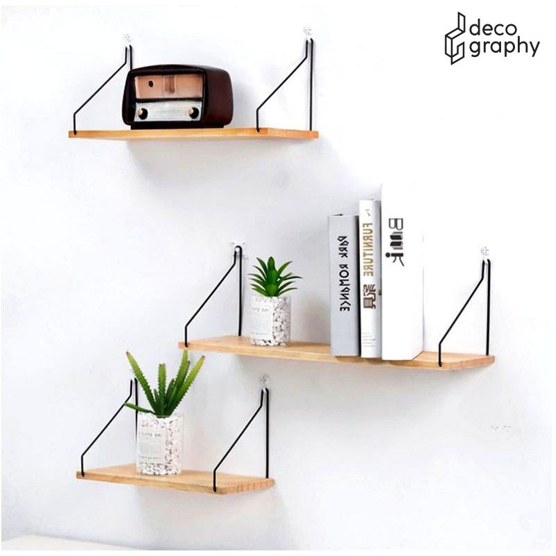 DECOGRAPHY - Rak Dinding Tempel Kayu Besi Gantung/Rak Dinding Kayu Besi/rak dinding besi kayu