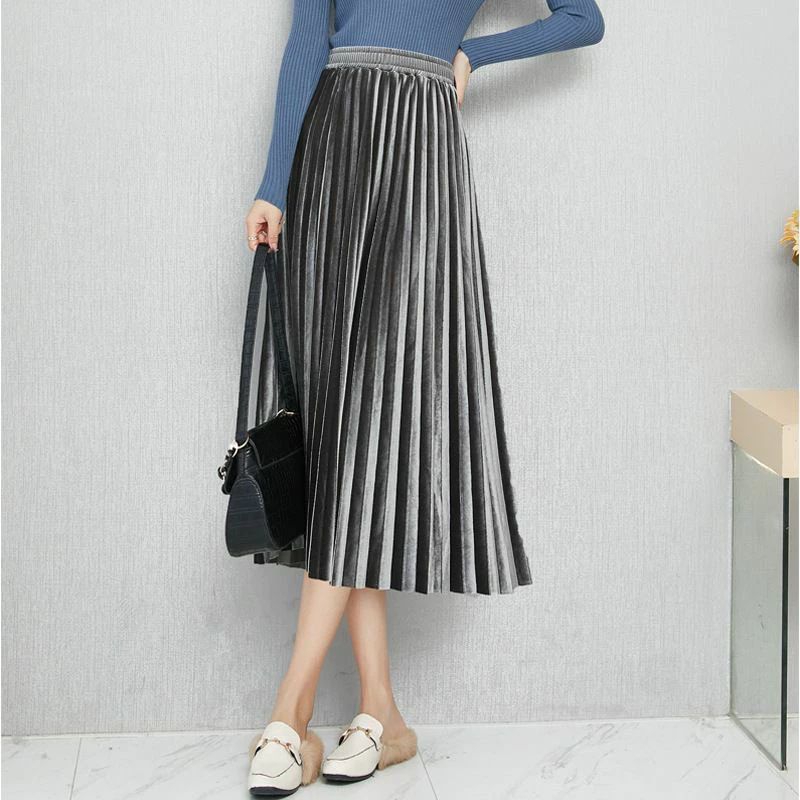 JAY Rok bludru plisket velvet rok mayung Premium rok beludru 7/8/Rok midi bludru/Rok beludru